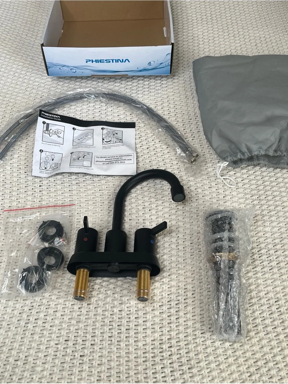 Phiestina BF015-1-MB 4in Centerset Bathroom Faucet Matte Black High Arc 2-Handle